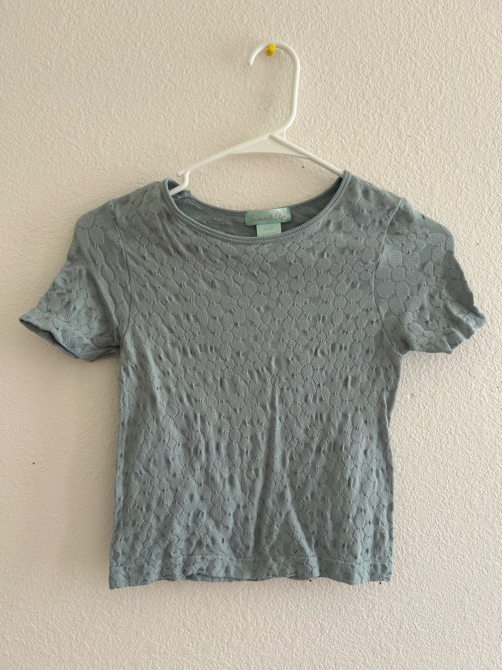 Casual Lace-Texture Crewneck Top - Light Blue